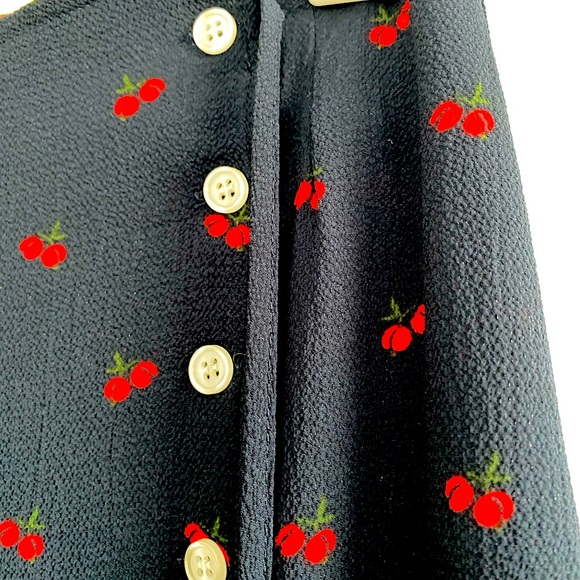 🍒 ROUJE 🍒 Gloria button side wrap skirt sold out rare in navy cherry print NWT - Picture 3 of 6
